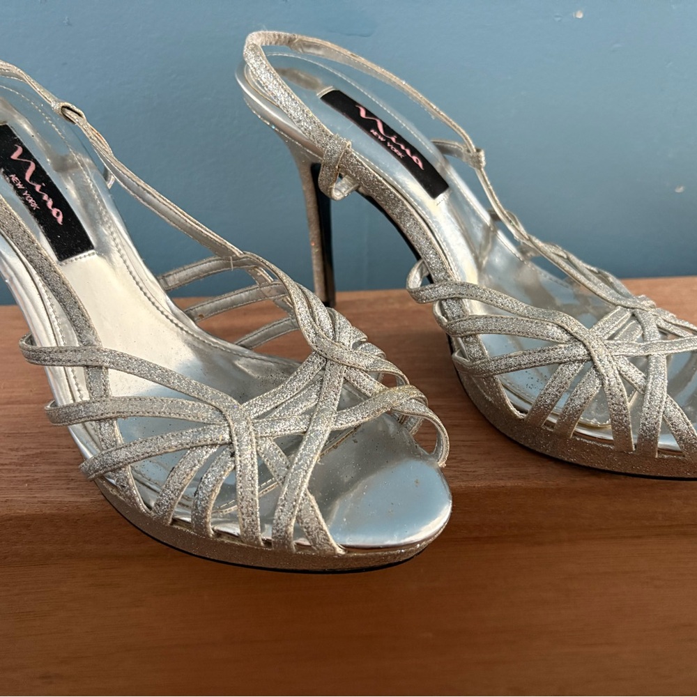 Nina Silver Strappy Heels for Evening Wear
